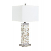 Coaster Furniture 923281 Square Shade Table Lamp with Crystal Base White and Silver